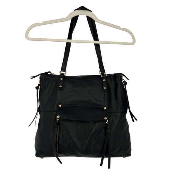 Kooba Everette Black Leather Tote Bag With Gold Hardware - Picture 2 of 12